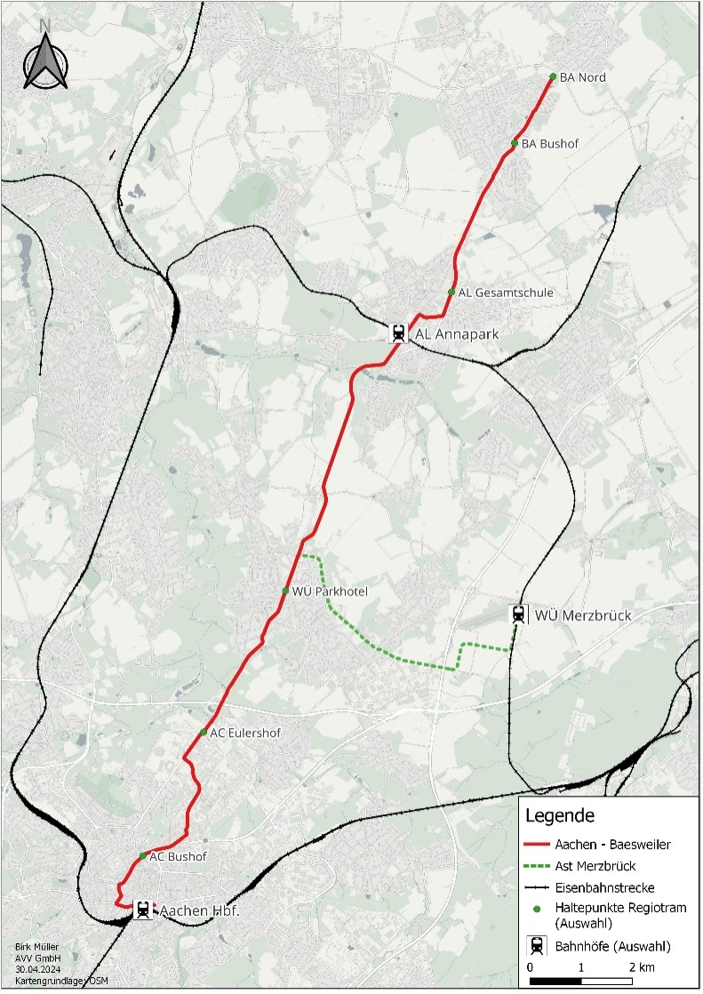 Schienennetz nach Realisierung der Regiotram